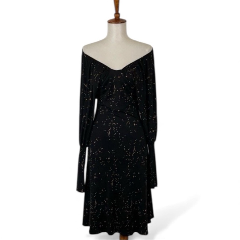 Mara Hoffman Star Dress Women’s XS Print Long Sleeve Off Shoulder Stretch Midi‎